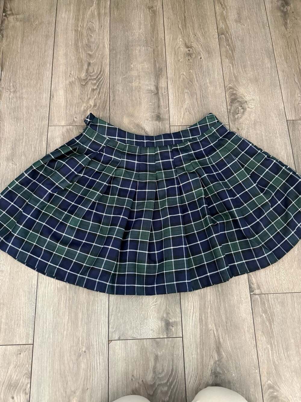 Faded Rose Green and Blue Plaid Pleated Mini Skirt Size L